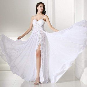Beaded Lace Chiffon Beach or Summer Wedding Gown